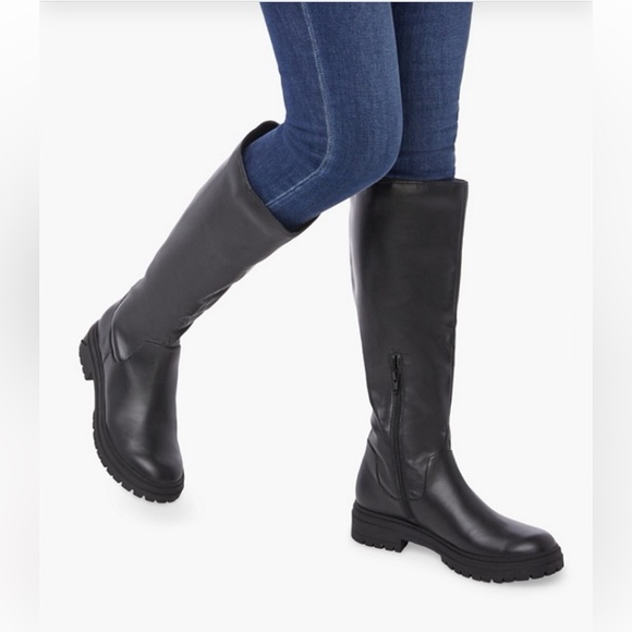 NWT New in Box JustFab Felipe Lug Sole Knee High Boots Combat Moto Goth - Picture 2 of 8